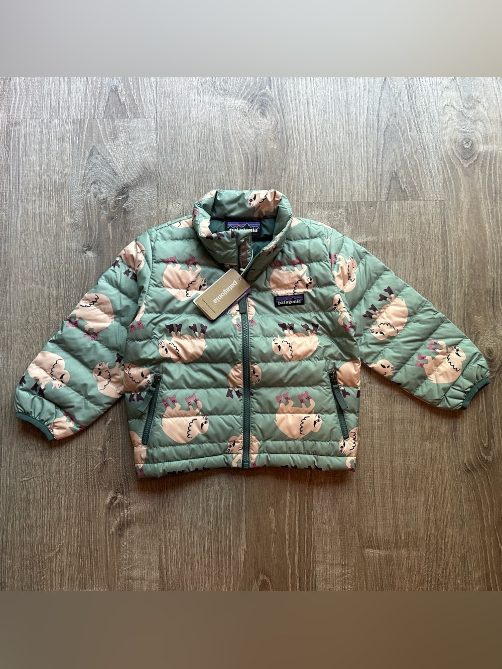 NWT Patagonia 2T Down Sweater Puffer Jacket Buffalo Print - Gypsum Green